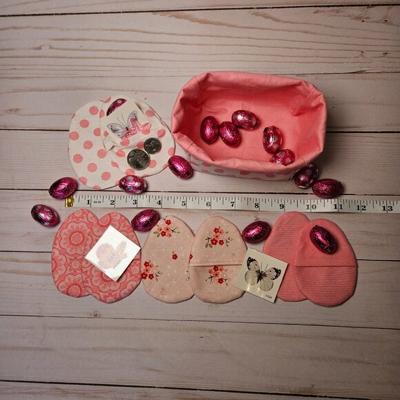 Pink and Polka dot Fabric basket with 8 Refillable Fabric Easter Eggs - Homemade - Picture 2 of 12